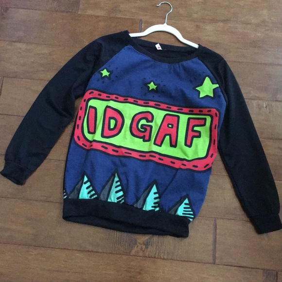 IDGAF Long Raglan Sleeve Top Small Medium Black - Picture 2 of 8